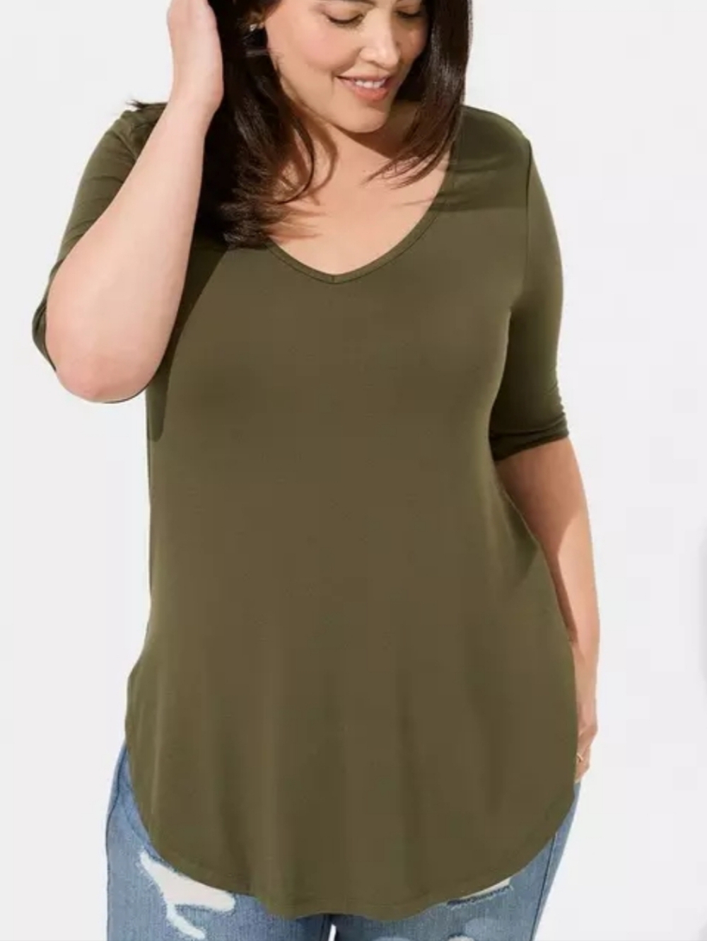 torrid Olive Green V-Neck Short Sleeve Tee